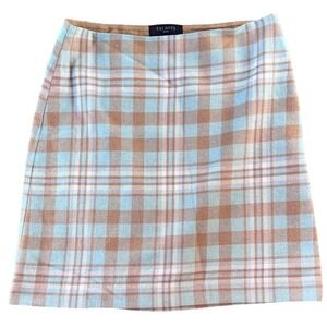 Talbots Petite Blue Tan Plaid Wool Blend Mini Skirt 6P JO3069 Check Preppy